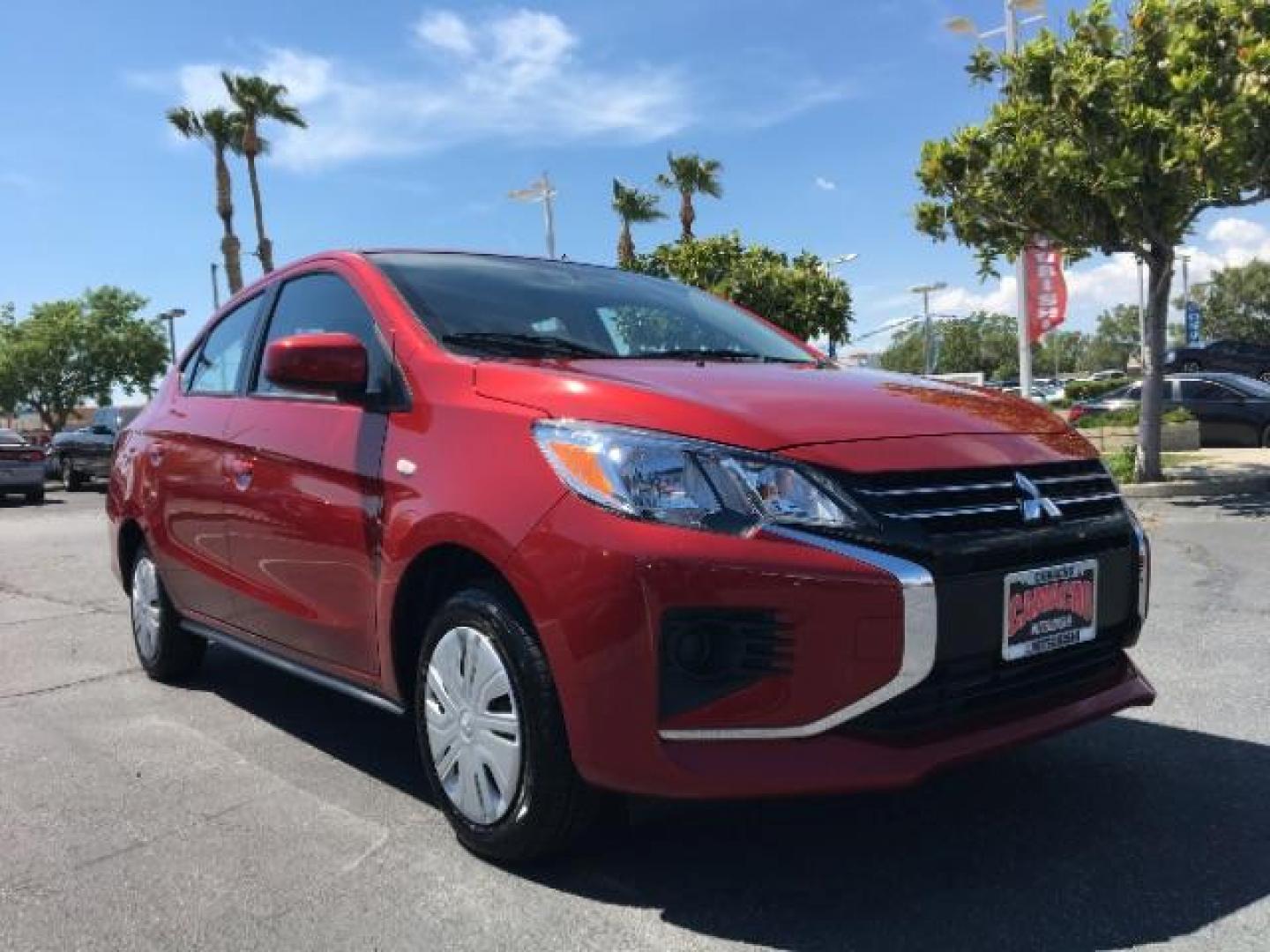 2021 RED Mitsubishi Mirage (ML32AUHJ2MH) with an 3-Cyl 1.2 Liter engine, Automatic CVT transmission, located at 412 Auto Vista Drive, Palmdale, CA, 93551, (661) 945-0620, 34.592636, -118.136681 - Photo#0