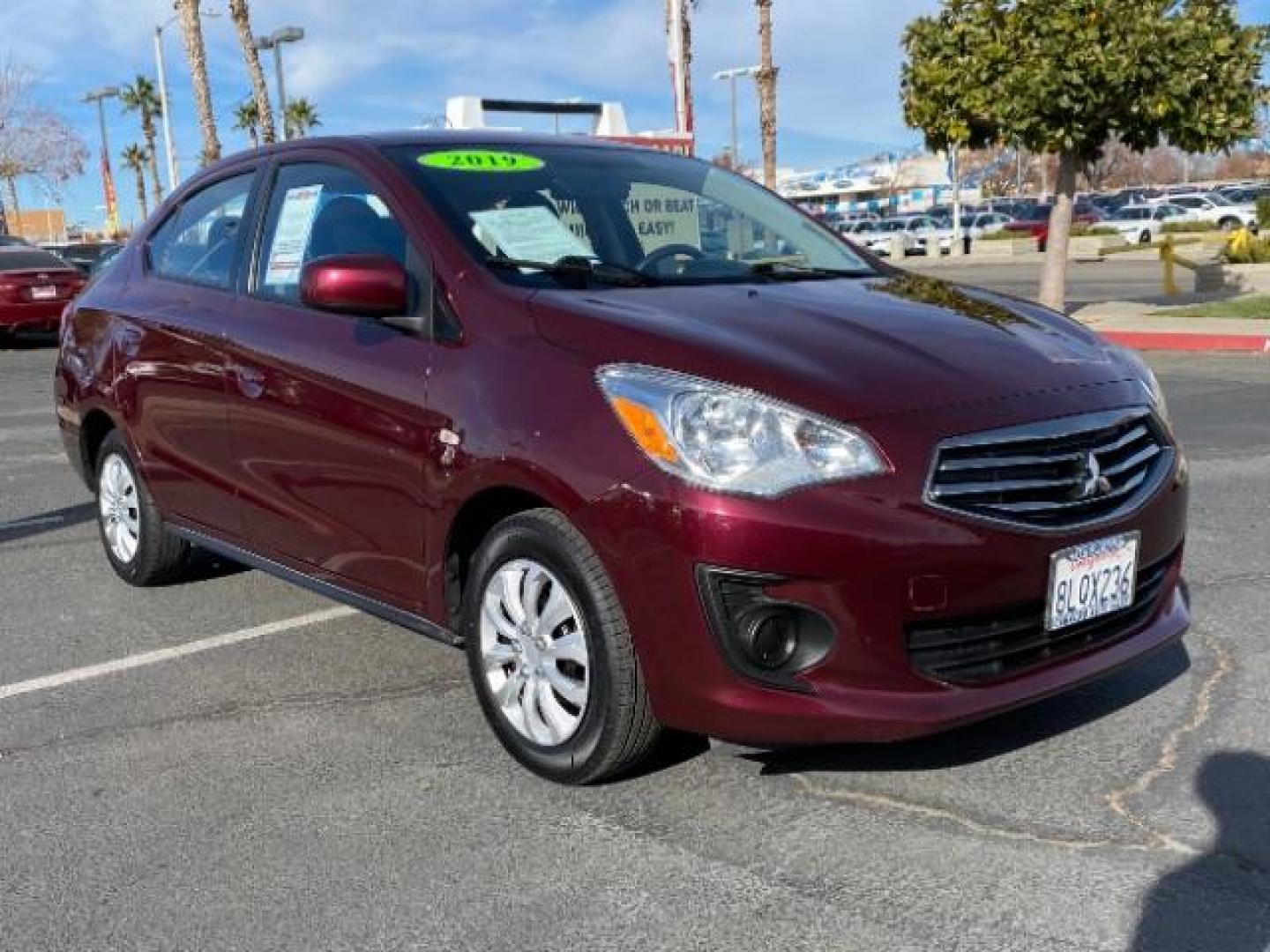 2019 BURGUNDY Mitsubishi Mirage G4 (ML32F3FJ6KH) with an 3-Cyl 1.2 Liter engine, Automatic CVT transmission, located at 412 Auto Vista Drive, Palmdale, CA, 93551, (661) 945-0620, 34.592636, -118.136681 - Photo#0